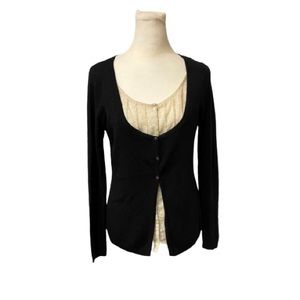NWOT* ANN TAYLOR Loft Black Cardigan Sweater With Lace Women Size Medium